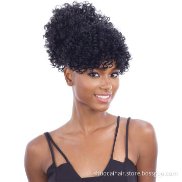 Afro Kinky Curly puff Plain Ponytail with Bangs Ponytail Hair Extensions Drawstring Synthetic Hair Ponytail Long Natural